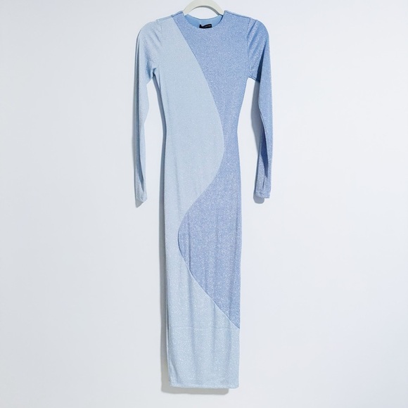 naked wardrobe Dresses & Skirts - Naked Wardrobe - Blue Glitter Fitted Maxi Dress